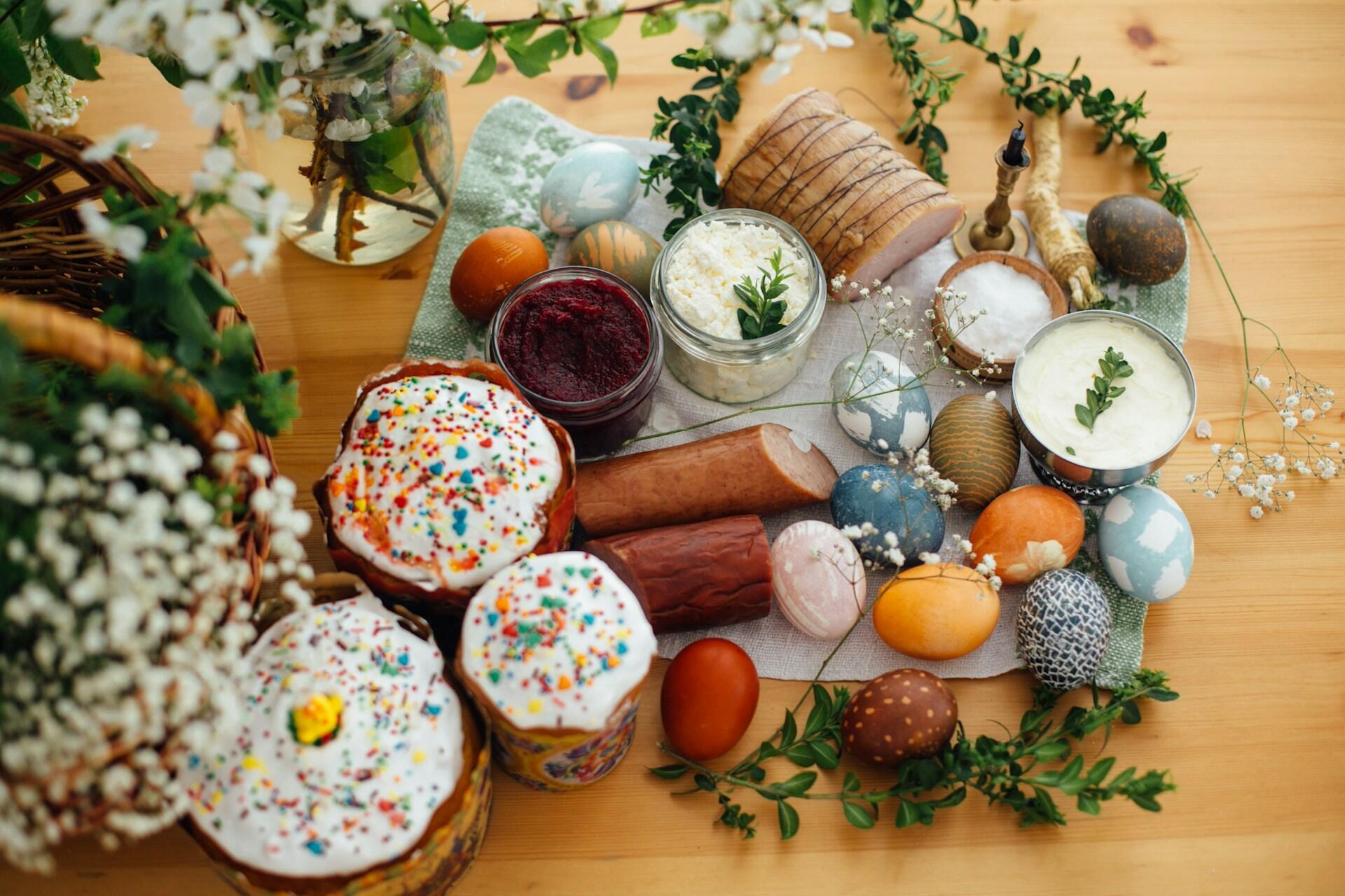 easter foods laid out on a table